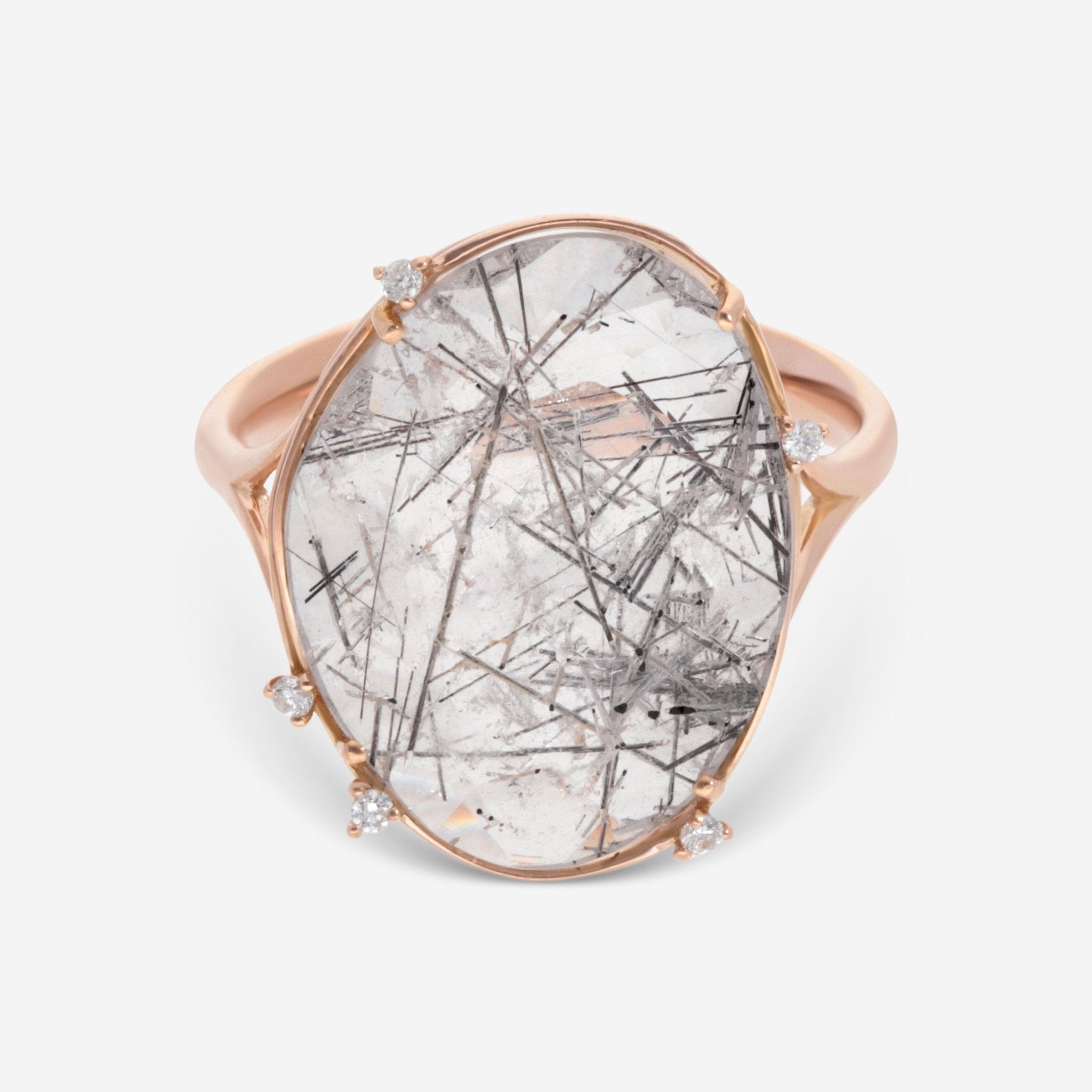 SuperOro Fancy 18K Rose Gold Diamond & Black Rutilated Quartz Statement Ring FANCY/A100 - THE SOLIST - SuperOro