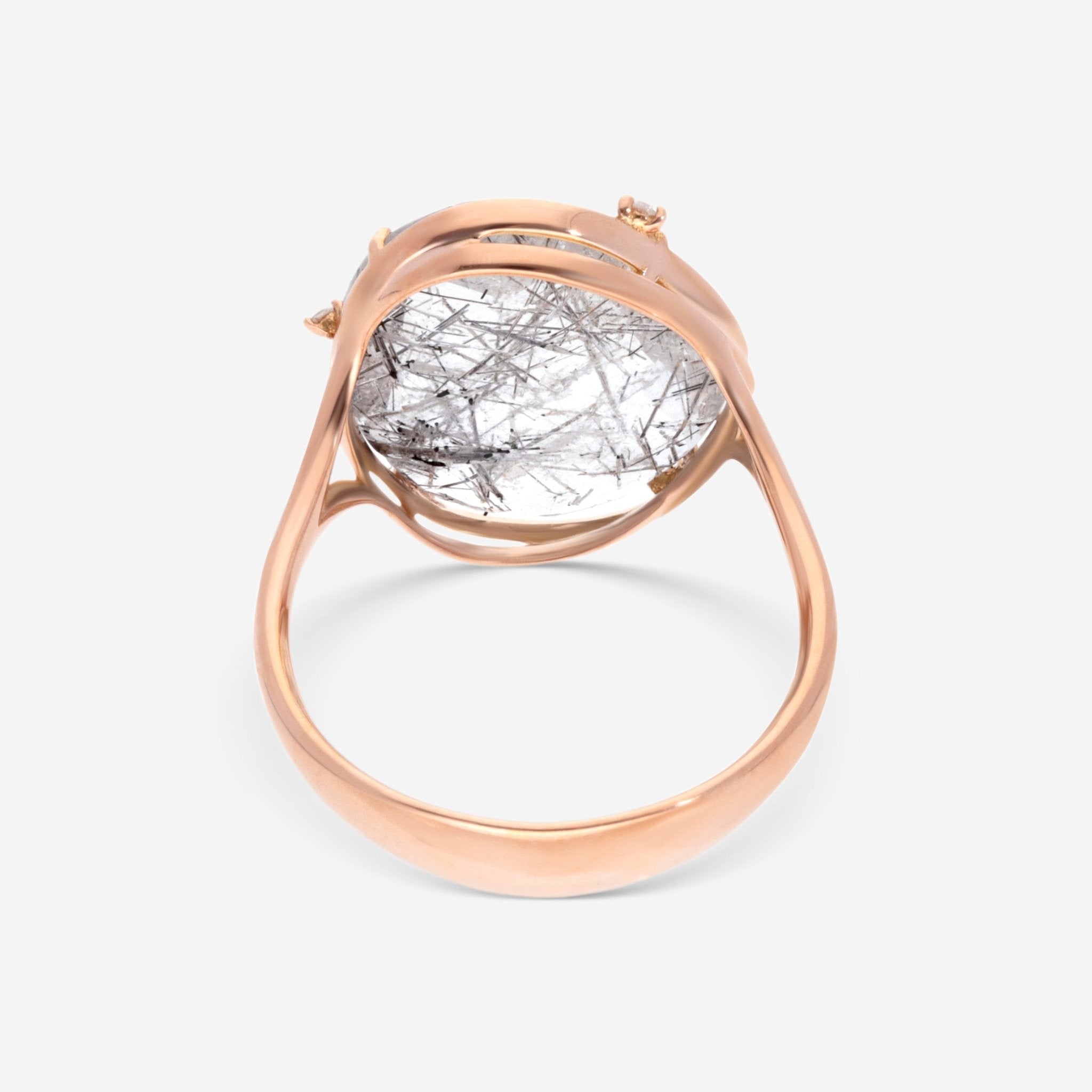 SuperOro Fancy 18K Rose Gold Diamond & Black Rutilated Quartz Statement Ring FANCY/A100 - THE SOLIST - SuperOro