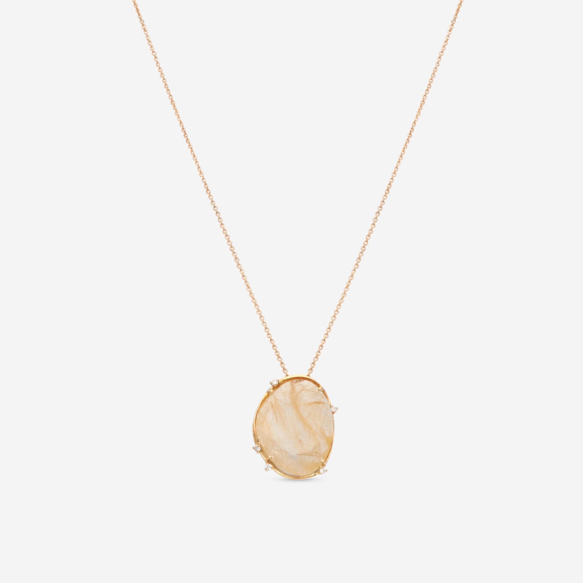 SuperOro Fancy 18K Yellow Gold Diamond & Gold Rutilated Quartz Pendant Necklace FANCY/P100 - THE SOLIST - SuperOro