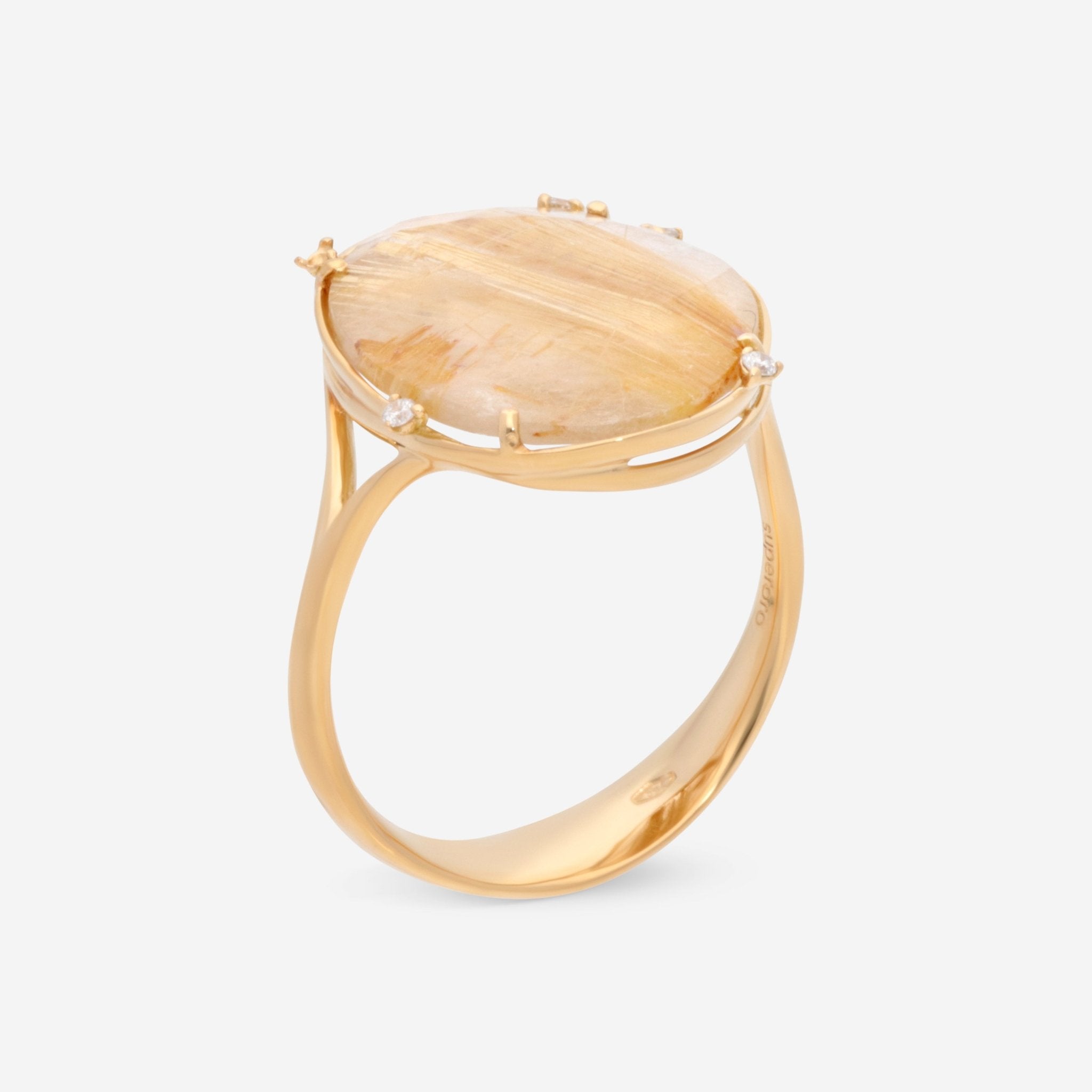 SuperOro Fancy 18K Yellow Gold Diamond & Gold Rutilated Quartz Statement Ring FANCY/A100 - THE SOLIST - SuperOro