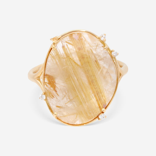 SuperOro Fancy 18K Yellow Gold Diamond & Gold Rutilated Quartz Statement Ring FANCY/A100 - THE SOLIST - SuperOro