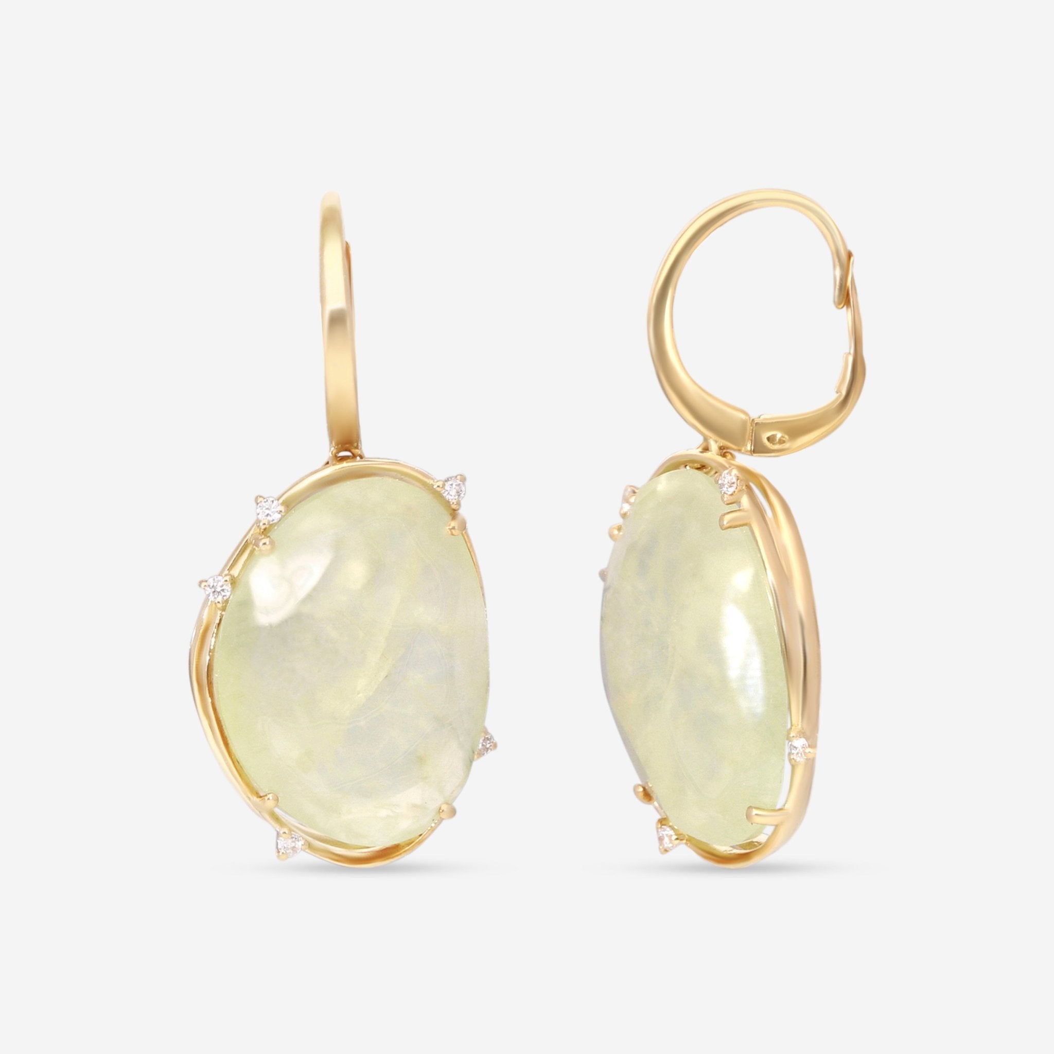 SuperOro Fancy 18K Yellow Gold Diamond & Prenite Earrings FANCY/O100 - THE SOLIST - SuperOro