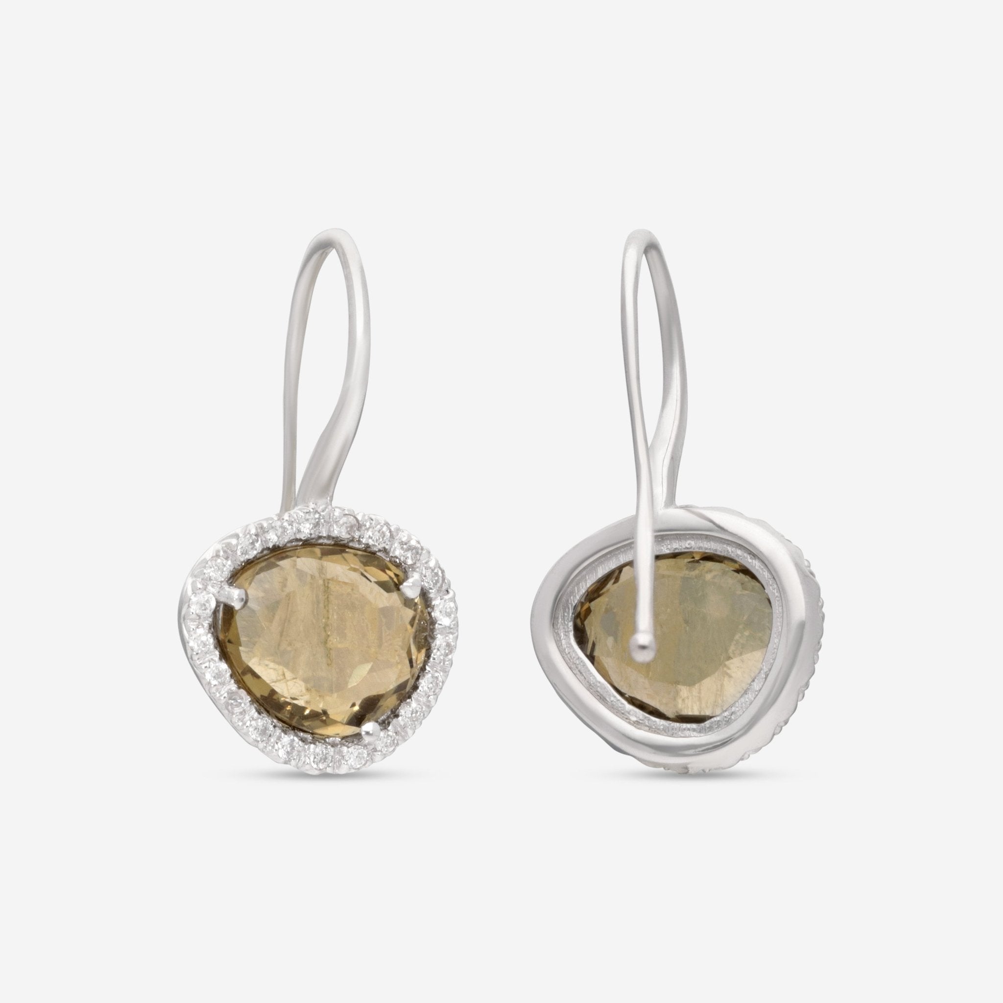 SuperOro Greta 18K White Gold Diamond & Olive Quartz Drop Earrings GRETA/O001 - THE SOLIST - SuperOro