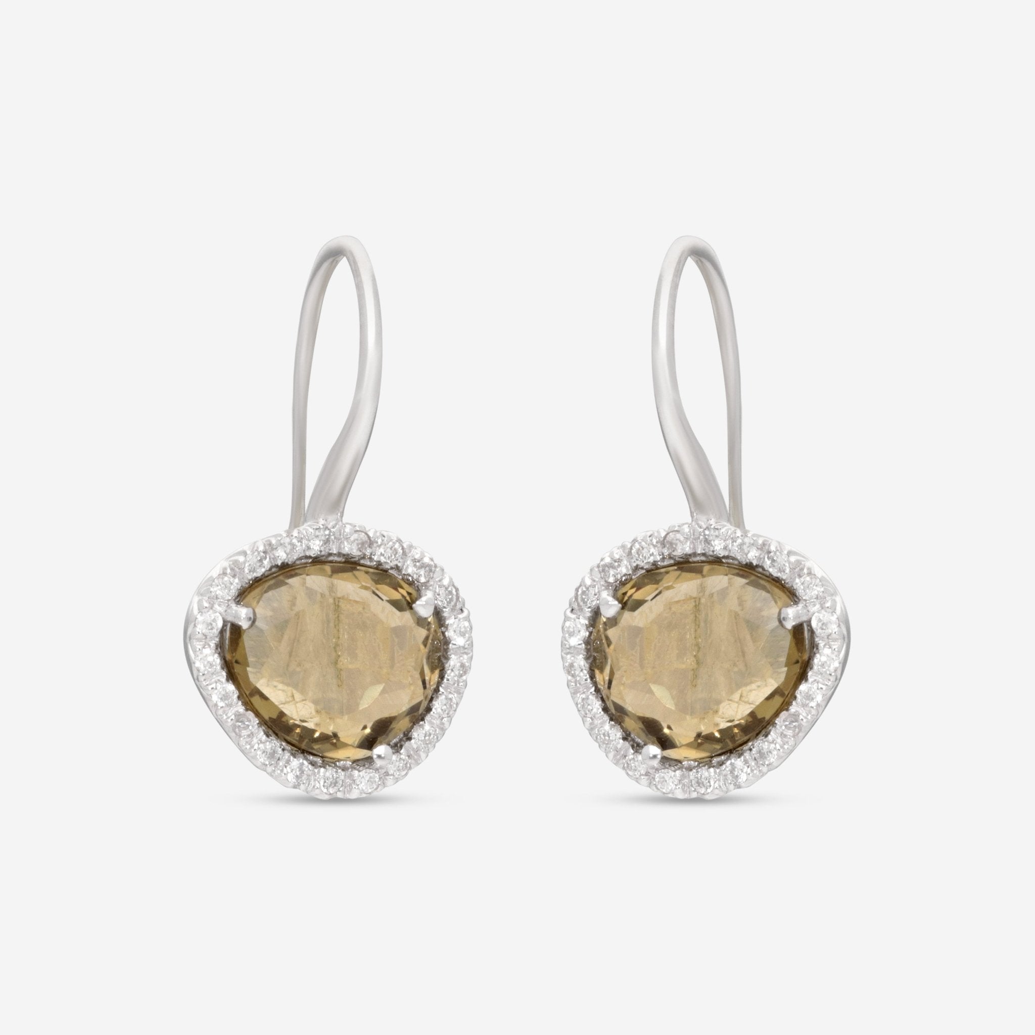 SuperOro Greta 18K White Gold Diamond & Olive Quartz Drop Earrings GRETA/O001 - THE SOLIST - SuperOro