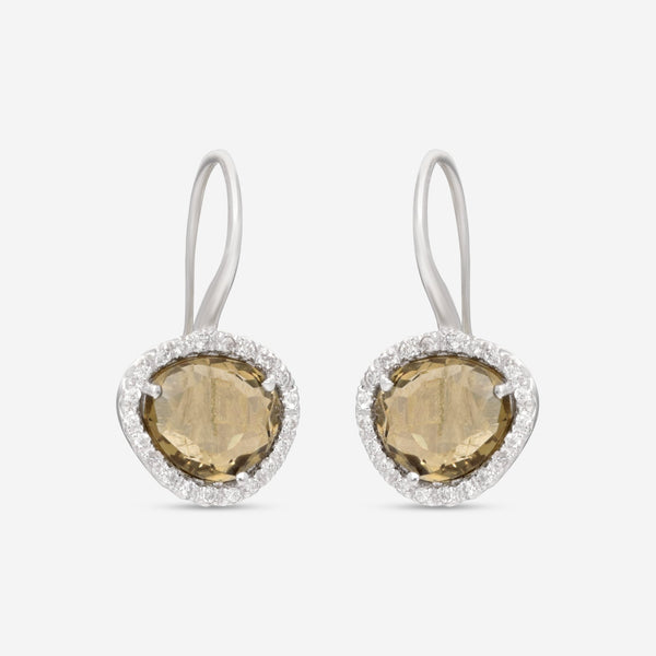 SuperOro Greta 18K White Gold Diamond & Olive Quartz Drop Earrings GRETA/O001 - THE SOLIST - SuperOro