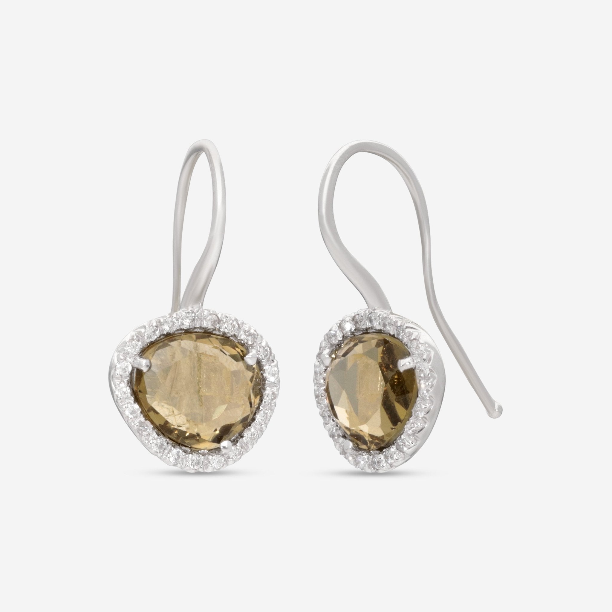 SuperOro Greta 18K White Gold Diamond & Olive Quartz Drop Earrings GRETA/O001 - THE SOLIST - SuperOro