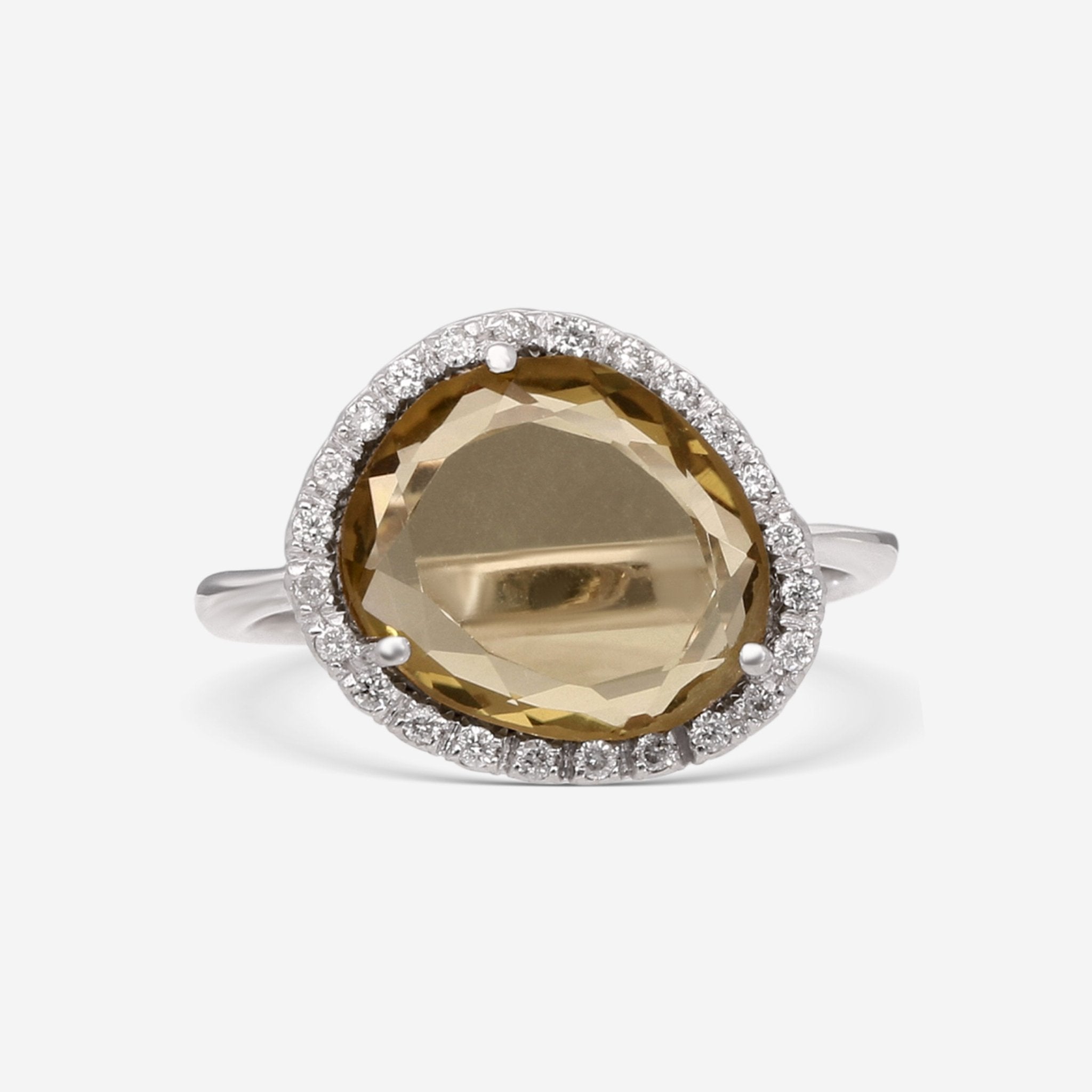 SuperOro Greta 18K White Gold Diamond & Olive Quartz Statement Ring GRETA/A002 - THE SOLIST - SuperOro