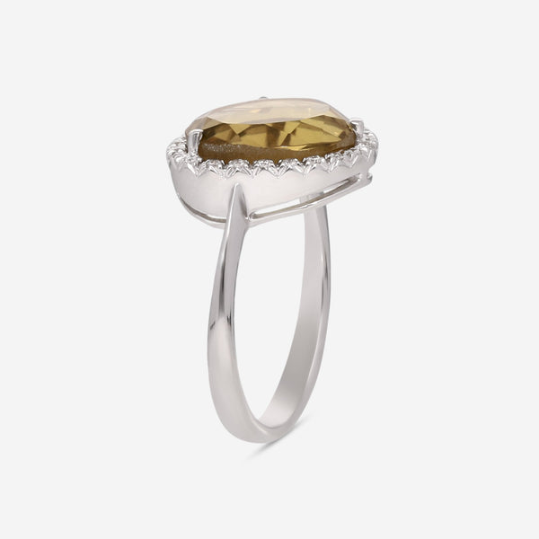 SuperOro Greta 18K White Gold Diamond & Olive Quartz Statement Ring GRETA/A002 - THE SOLIST - SuperOro