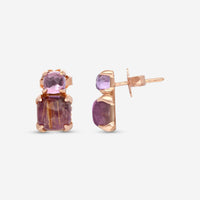 SuperOro Iceberg 18K Rose Gold Amethyst & Charoite - Gold Rutile Earrings ICEBERG/O001 - THE SOLIST - SuperOro