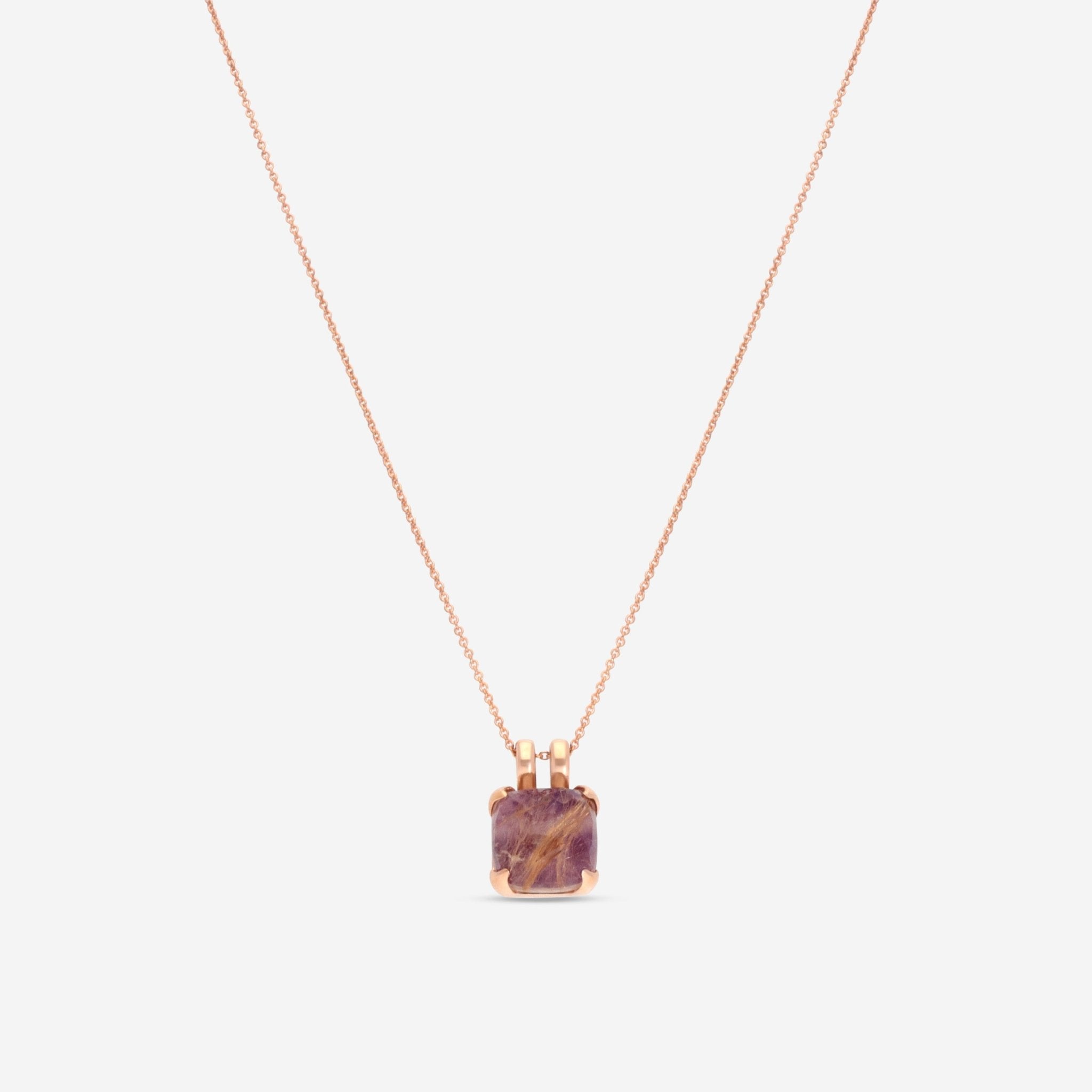 SuperOro Iceberg 18K Rose Gold Charoite - Gold Rutile Pendant Necklace ICEBERG/P002 - THE SOLIST - SuperOro