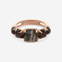 SuperOro Iceberg 18K Rose Gold Onyx - Gold Rutile & Smoky Quartz Band Ring ICEBERG/A001 - THE SOLIST - SuperOro