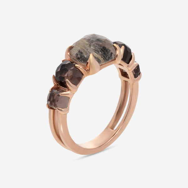 SuperOro Iceberg 18K Rose Gold Onyx - Gold Rutile & Smoky Quartz Band Ring ICEBERG/A001 - THE SOLIST - SuperOro