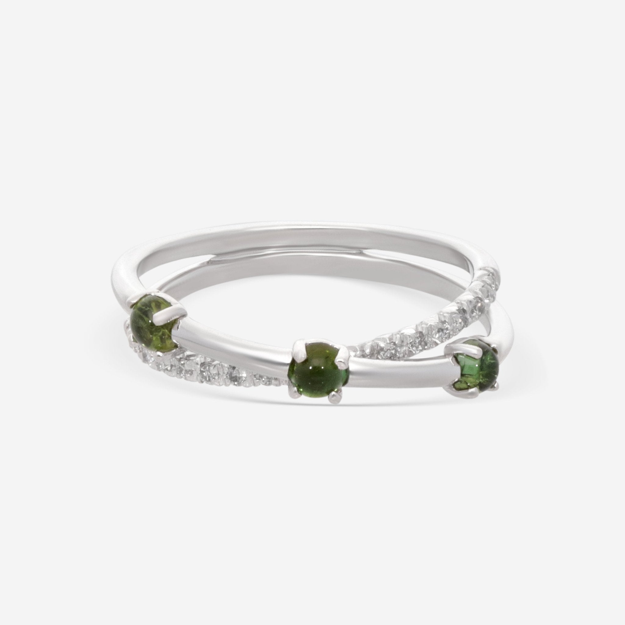 SuperOro Ischia 18K White Gold Diamond & Green Tourmaline Wrap Ring ISCHIA/A007 - THE SOLIST - SuperOro