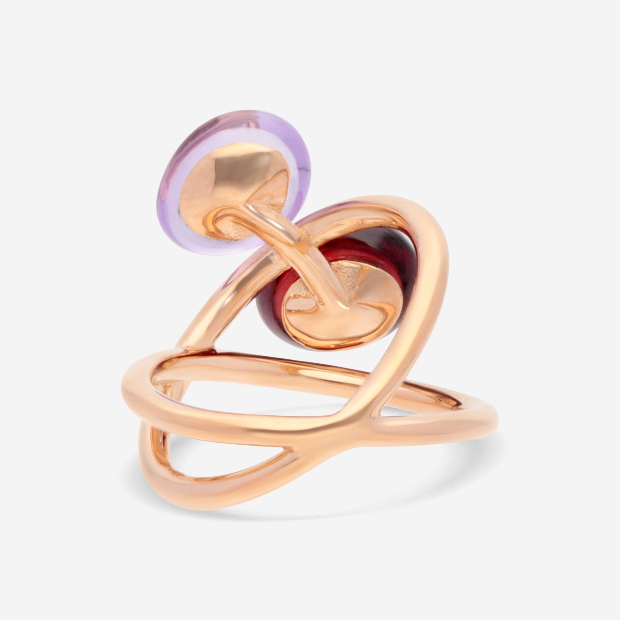 SuperOro Meteo 18K Rose Gold Amethyst & Red Rhodolite Garnet Wrap Ring METEO/A741 - THE SOLIST - SuperOro