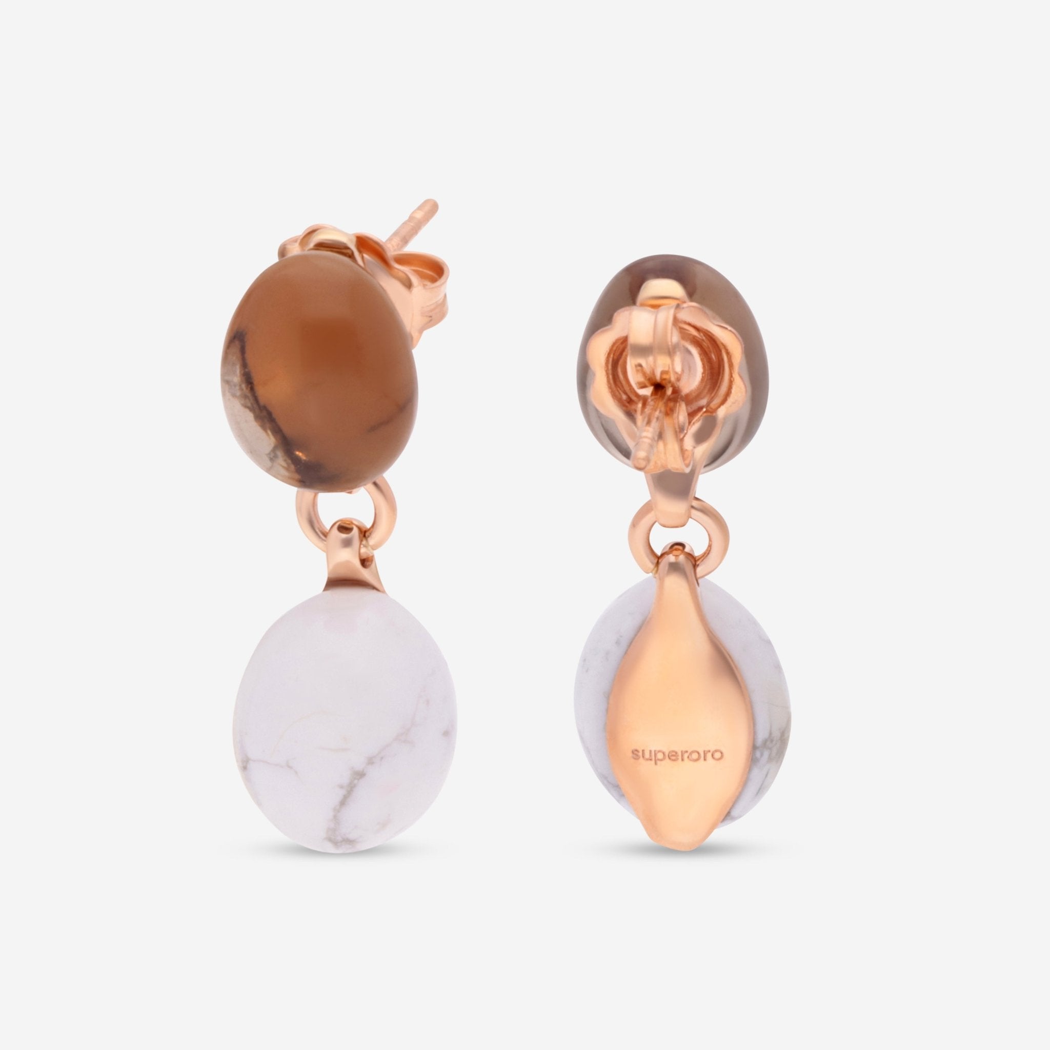 SuperOro Meteo 18K Rose Gold Howlite & Smoky Quartz Drop Earrings METEO/O701 - P - THE SOLIST - SuperOro