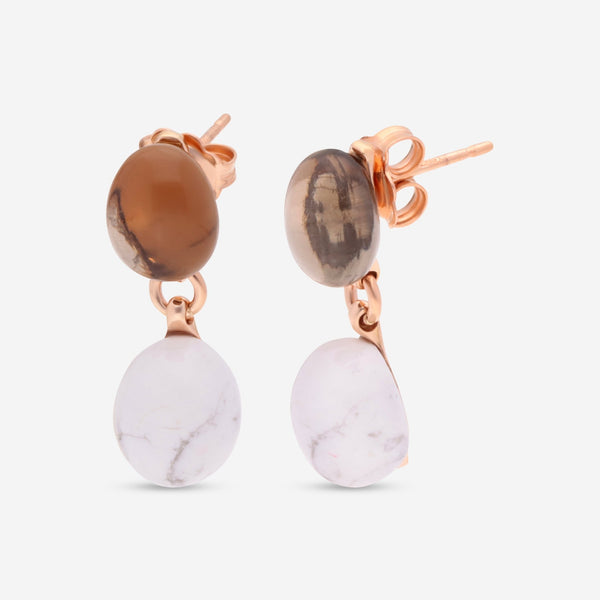 SuperOro Meteo 18K Rose Gold Howlite & Smoky Quartz Drop Earrings METEO/O701 - P - THE SOLIST - SuperOro