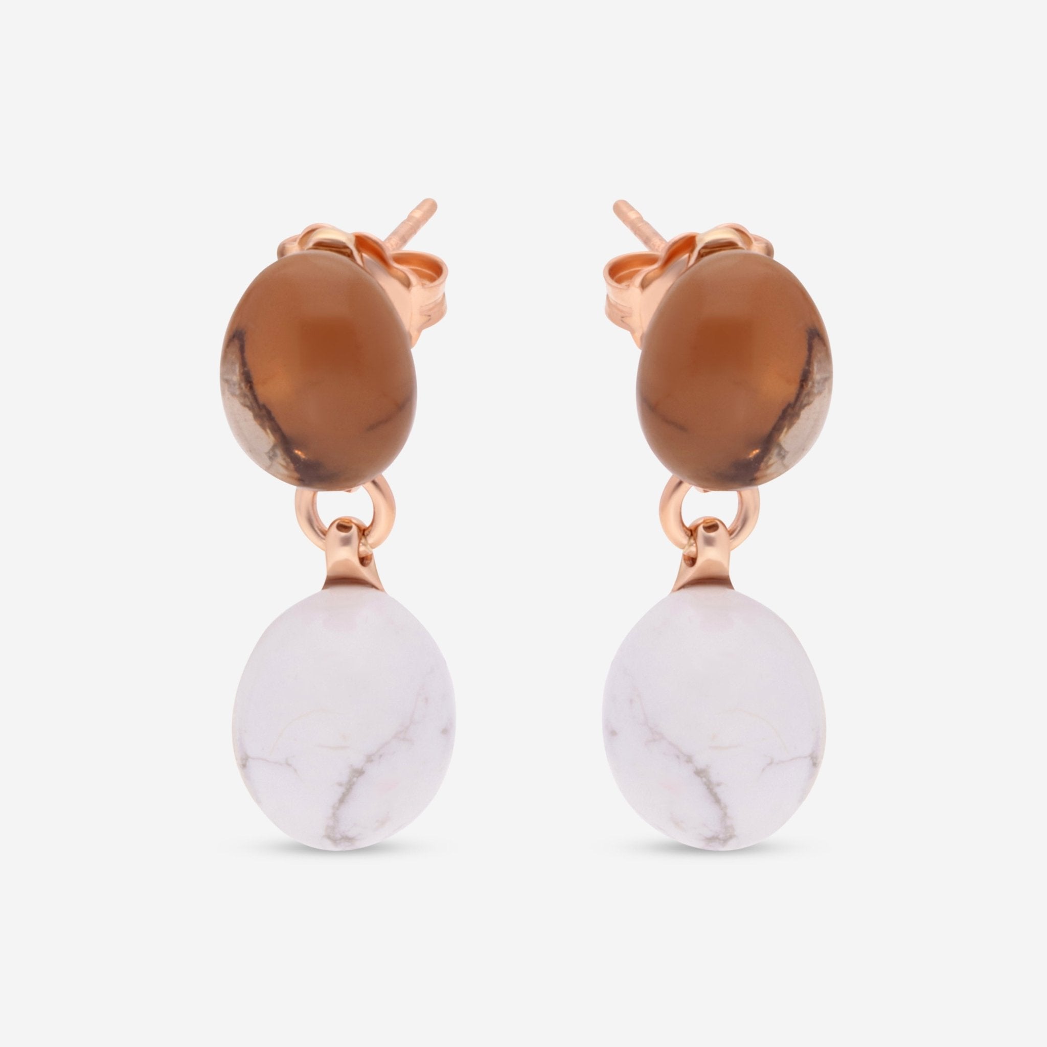 SuperOro Meteo 18K Rose Gold Howlite & Smoky Quartz Drop Earrings METEO/O701 - P - THE SOLIST - SuperOro