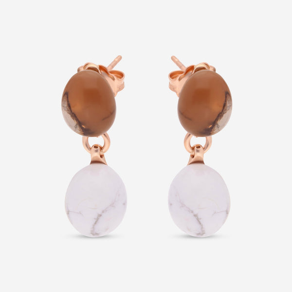 SuperOro Meteo 18K Rose Gold Howlite & Smoky Quartz Drop Earrings METEO/O701 - P - THE SOLIST - SuperOro