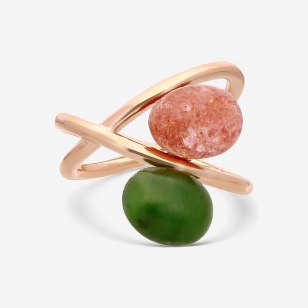 SuperOro Meteo 18K Rose Gold Jade & Sunstone Ring Sz. 7 METEO/A741 - THE SOLIST - SuperOro