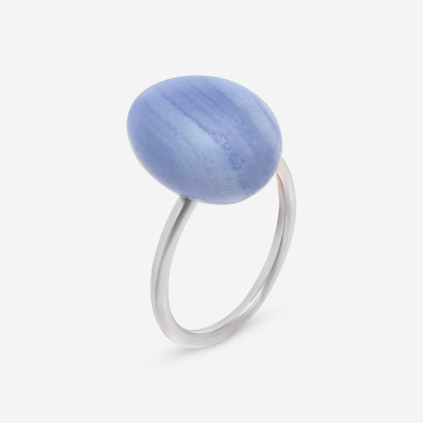 SuperOro Meteo 18K White Gold Blue Lace Chalcedony Statement Ring METEO/A709 - THE SOLIST - SuperOro