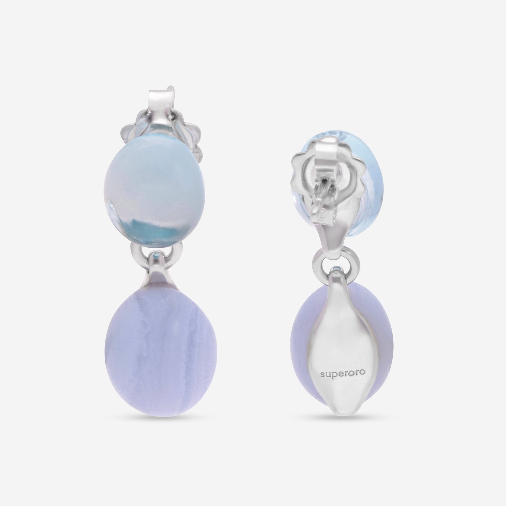 SuperOro Meteo 18K Yellow Gold White & Smoky Chalcedony Drop Earrings METEO/O701 - P - THE SOLIST - SuperOro