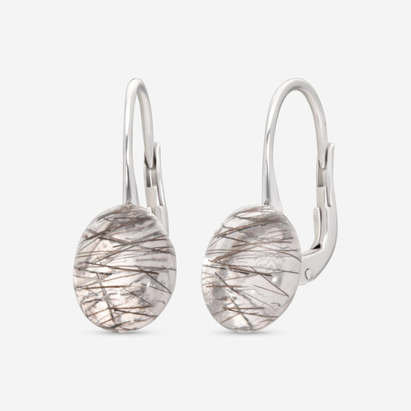 SuperOro Meteore 18K White Gold Black Rutilated Quartz Lever Back Earrings METEORE/O649 - THE SOLIST - SuperOro