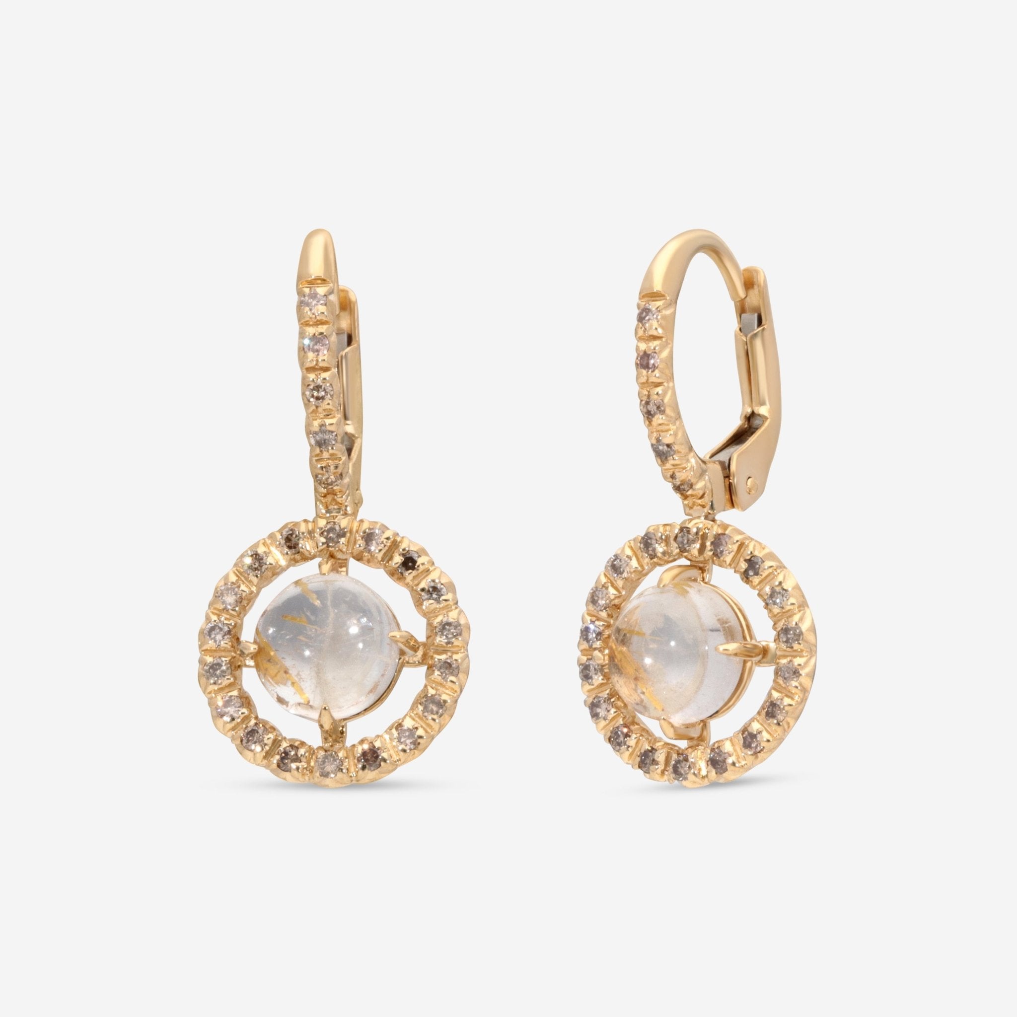 SuperOro Re 18K Yellow Gold Diamond & Gold Rutilated Quartz Drop Earrings RE/O002 - THE SOLIST - SuperOro