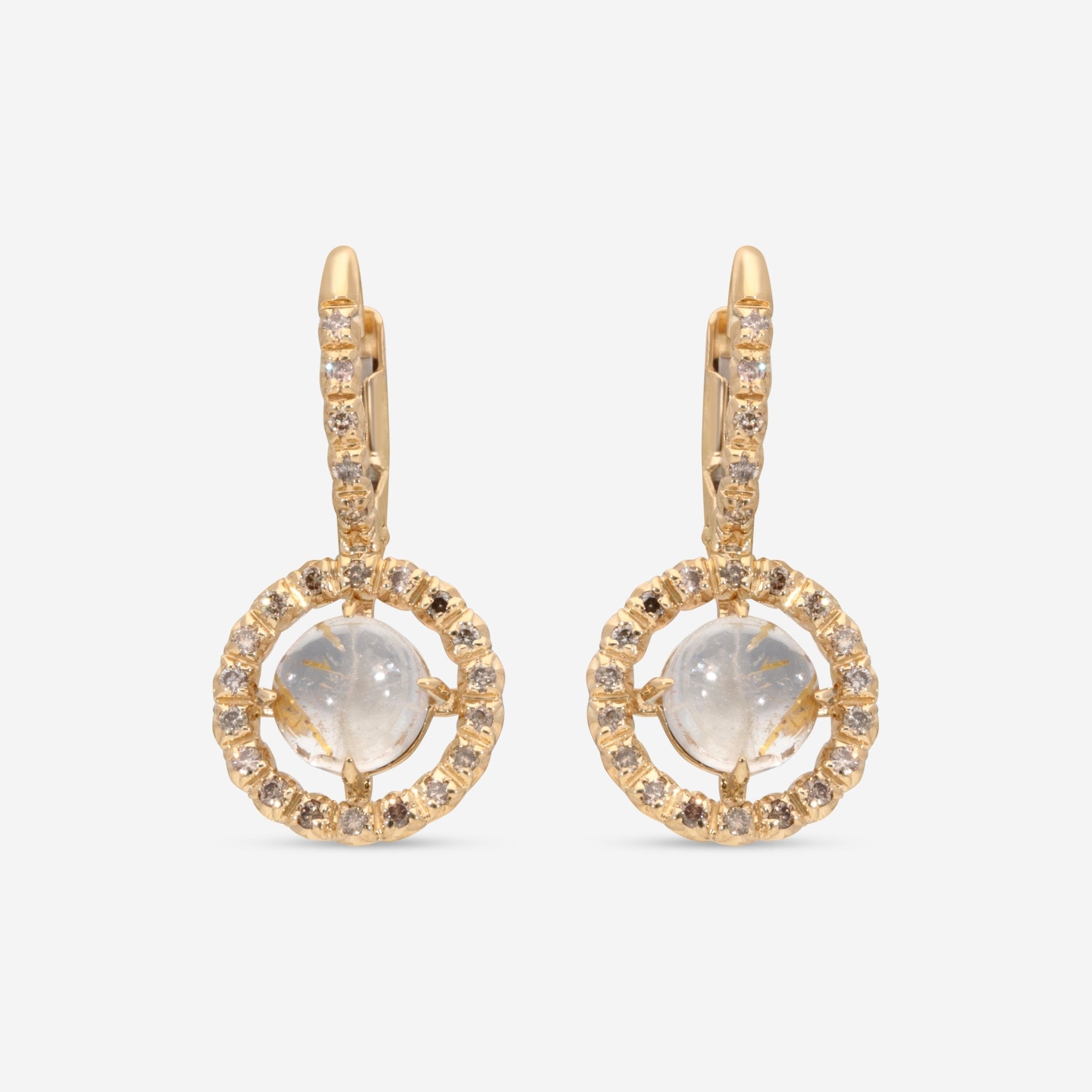 SuperOro Re 18K Yellow Gold Diamond & Gold Rutilated Quartz Drop Earrings RE/O002 - THE SOLIST - SuperOro