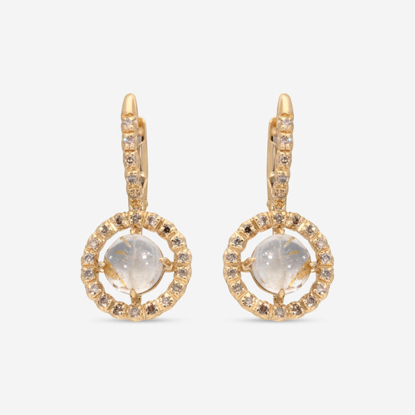 SuperOro Re 18K Yellow Gold Diamond & Gold Rutilated Quartz Drop Earrings RE/O002 - THE SOLIST - SuperOro