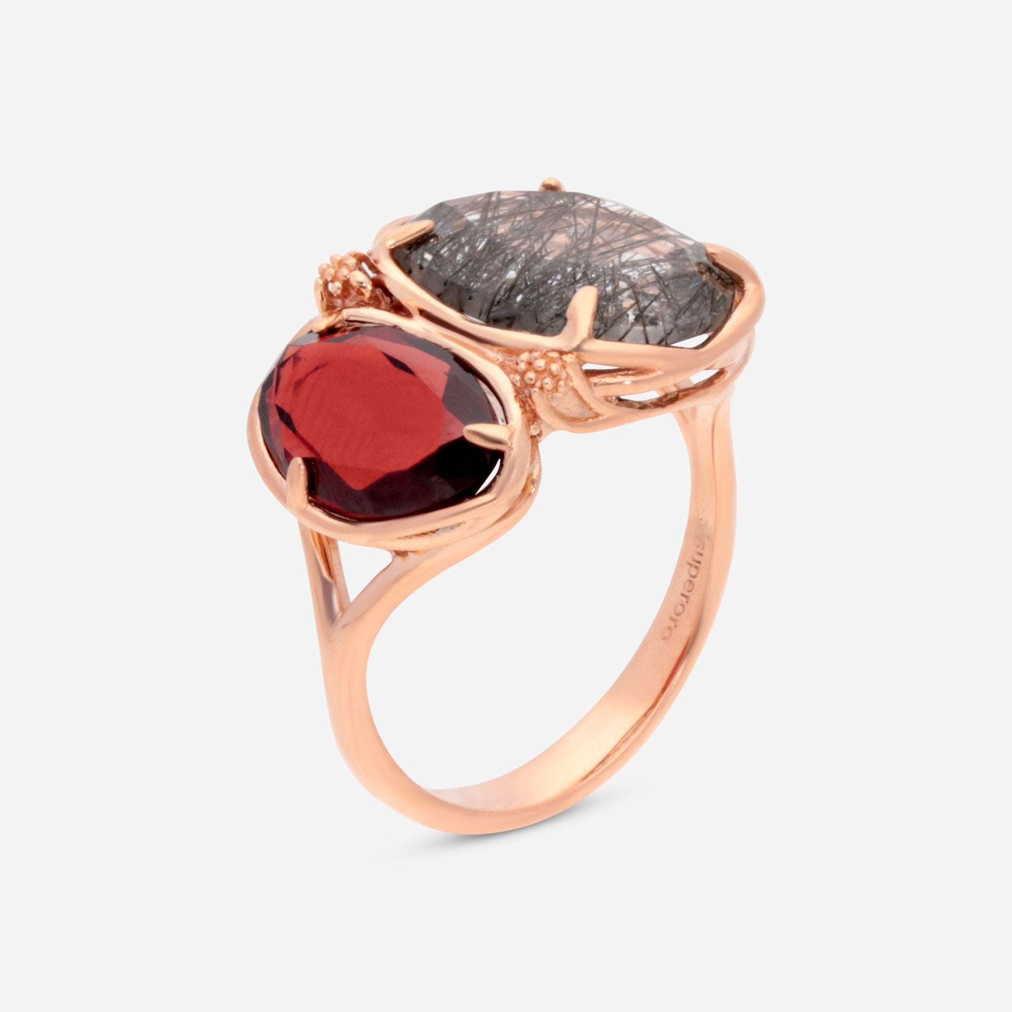 SuperOro Samba 18K Rose Gold Amethyst & Sunflower Quartz Ring Sz. 7 SAMBA/A015 - THE SOLIST - SuperOro