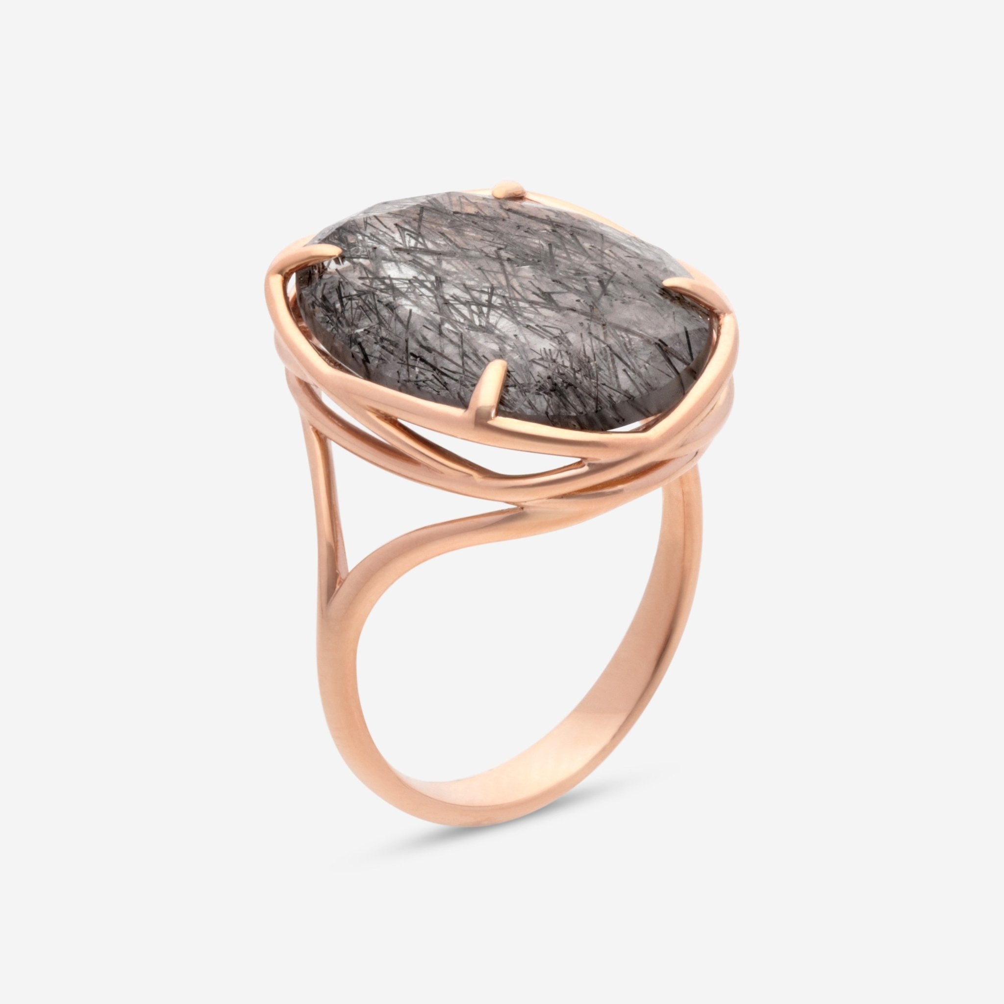 SuperOro Samba 18K Rose Gold Black Tourmaline & Quartz Statement Ring SAMBA/A014 - THE SOLIST - SuperOro