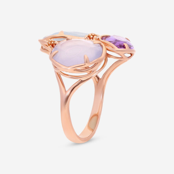 SuperOro Samba 18K Rose Gold Blue Milky Aquamarine, Amethyst & Blue Chalcedony Cocktail Ring SAMBA/A016 - THE SOLIST - SuperOro