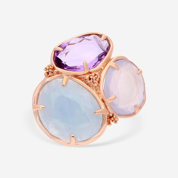 SuperOro Samba 18K Rose Gold Blue Milky Aquamarine, Amethyst & Blue Chalcedony Cocktail Ring SAMBA/A016 - THE SOLIST - SuperOro