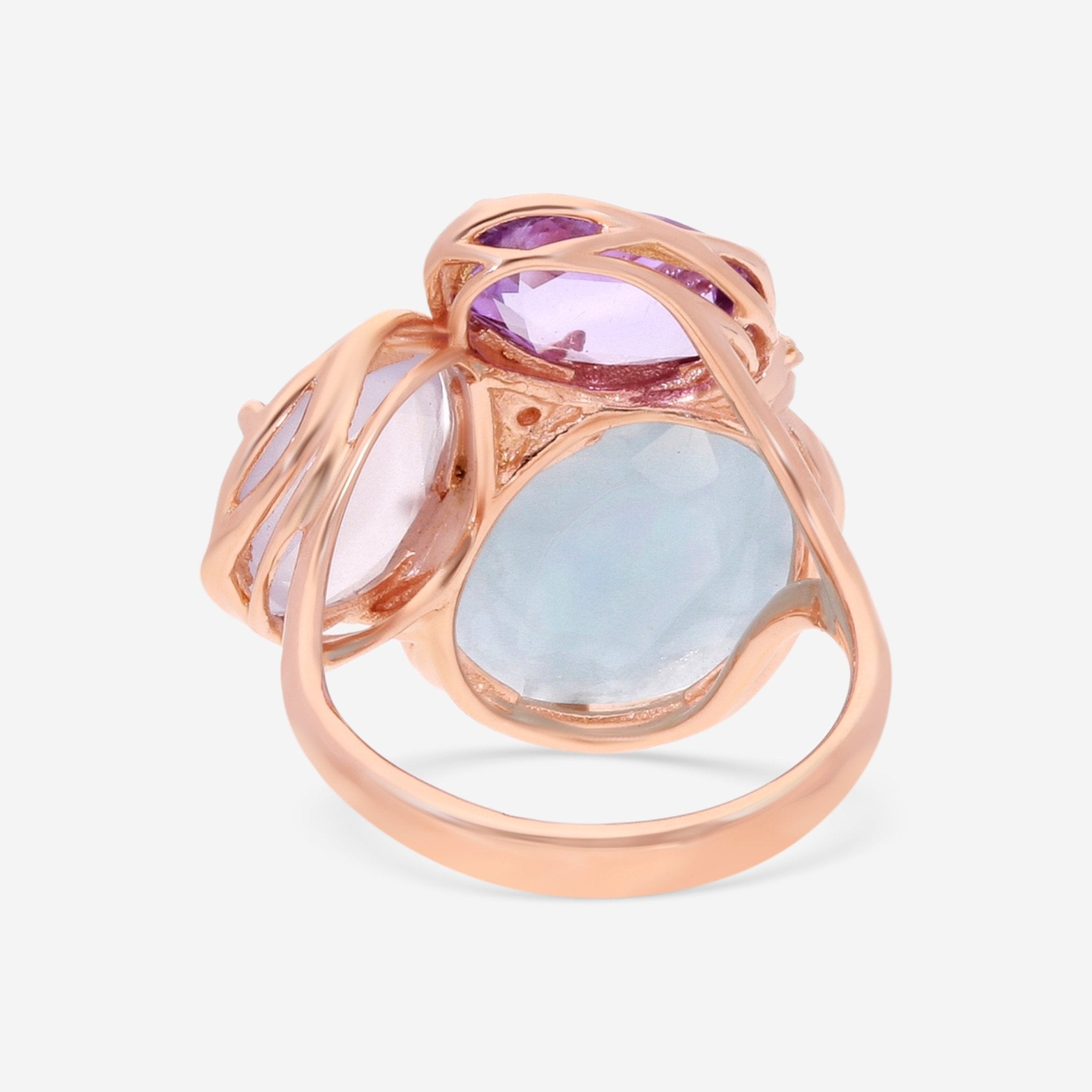 SuperOro Samba 18K Rose Gold Blue Milky Aquamarine, Amethyst & Blue Chalcedony Cocktail Ring SAMBA/A016 - THE SOLIST - SuperOro