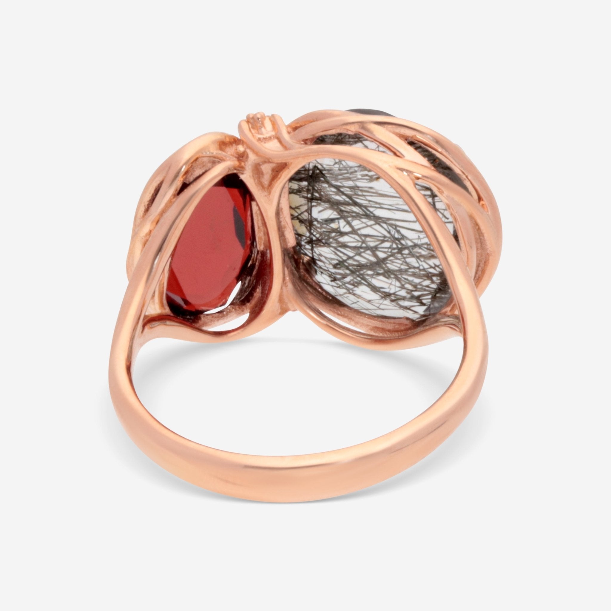 SuperOro Samba 18K Rose Gold Garnet & Black Rutilated Quartz Cocktail Ring SAMBA/A015 - THE SOLIST - SuperOro