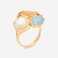 SuperOro Samba 18K Yellow Gold Blue Milk Aquamarine, Prenite & Gold Quartz Cocktail Ring SAMBA/A016 - THE SOLIST - SuperOro