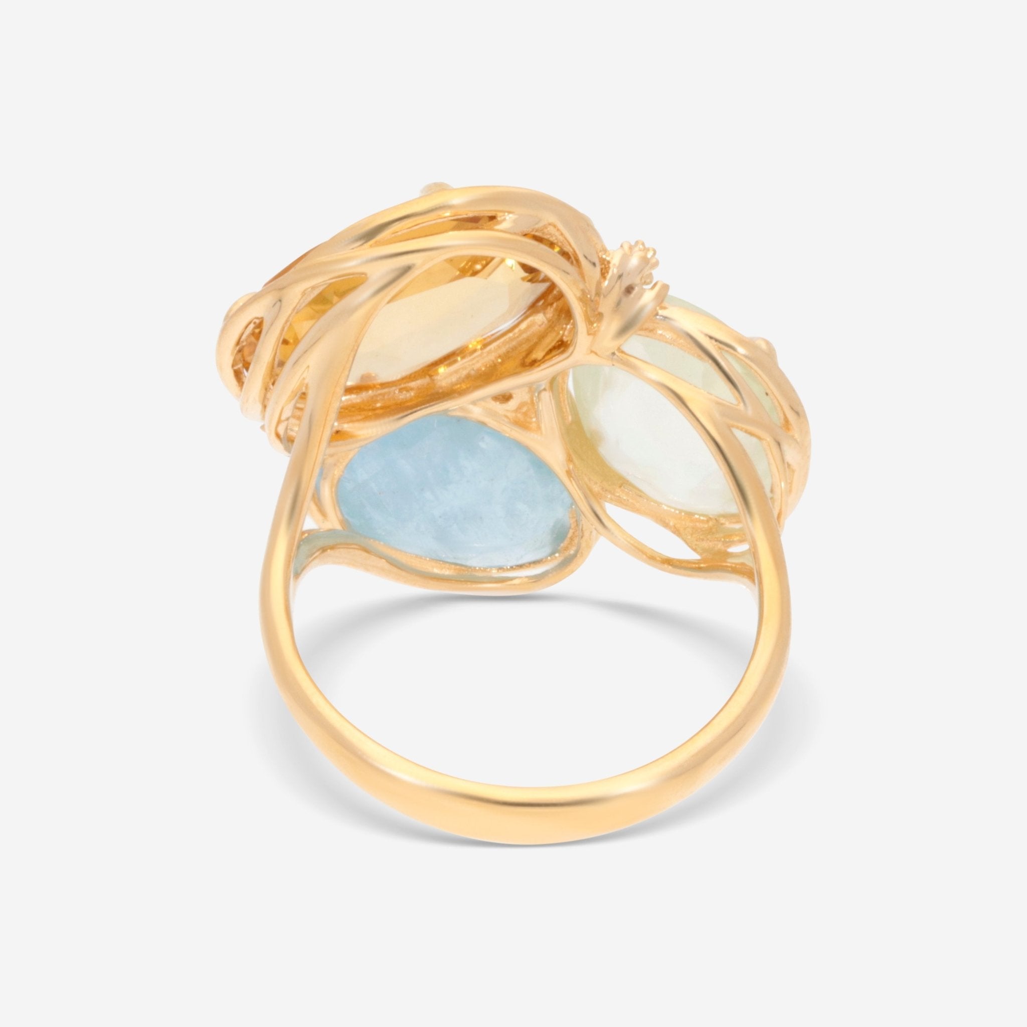 SuperOro Samba 18K Yellow Gold Blue Milk Aquamarine, Prenite & Gold Quartz Cocktail Ring SAMBA/A016 - THE SOLIST - SuperOro