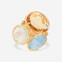 SuperOro Samba 18K Yellow Gold Blue Milk Aquamarine, Prenite & Gold Quartz Cocktail Ring SAMBA/A016 - THE SOLIST - SuperOro