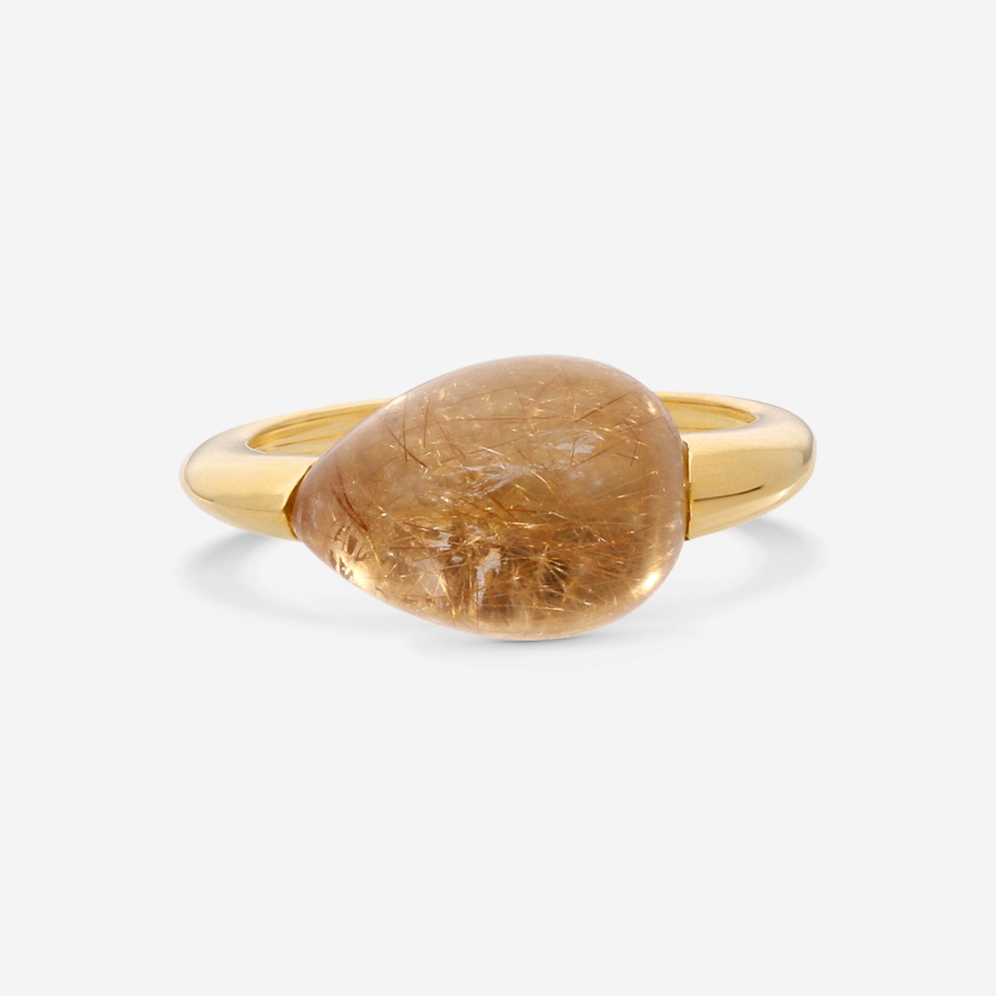 SuperOro Soft 18K Yellow Gold Rutilated Quartz Ring Sz. 7 SOFT/A002brown - THE SOLIST - SuperOro