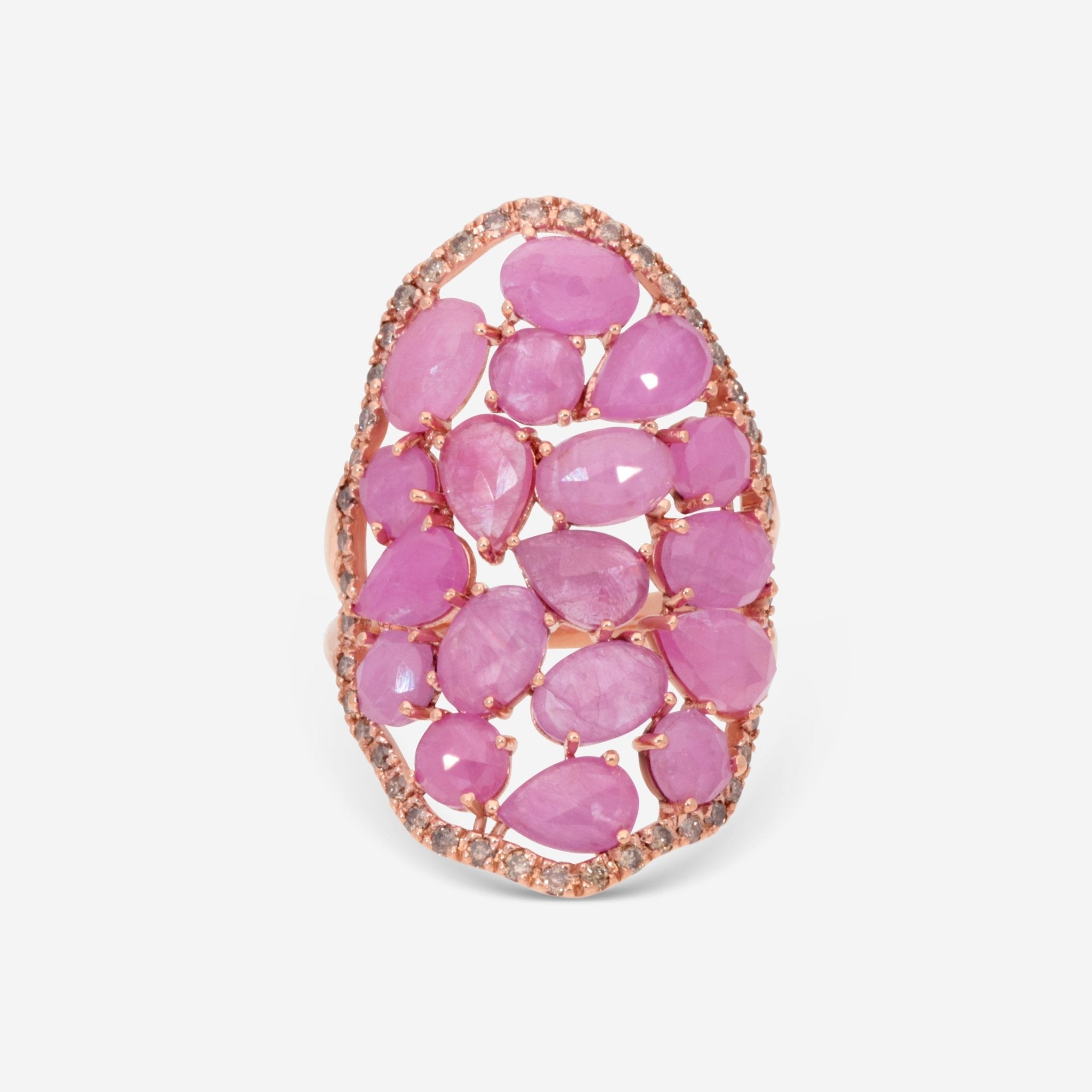 SuperOro Terra 18K Rose Gold Rose Sapphire Ring Statement TERRA/A020 - THE SOLIST - SuperOro