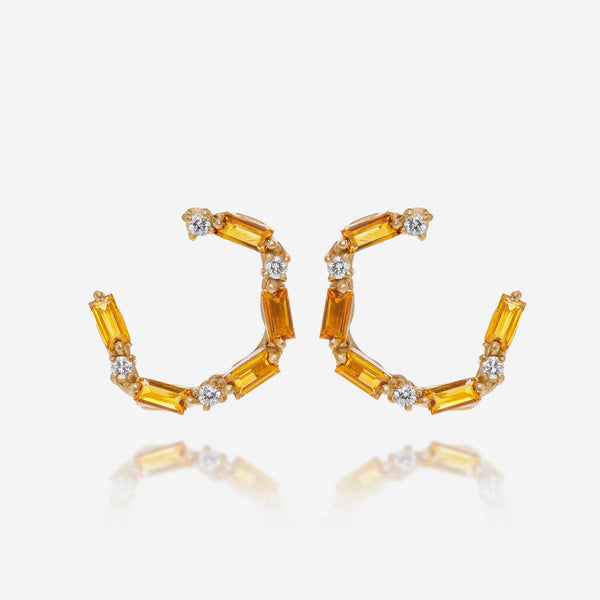 Suzanne Kalan 14K Yellow Gold, Diamond and Citrine Hoop Earrings PE638 - YGCT - THE SOLIST - Suzanne Kalan