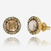 Suzanne Kalan 14K Yellow Gold, Morganite Topaz, and Diamond Stud Earrings PE199 - YGMT - THE SOLIST - Suzanne Kalan