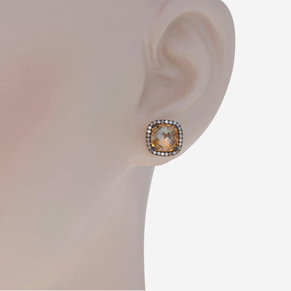 Suzanne Kalan 18K Rose Gold, Champagne Topaz and Diamond Stud Earrings DKE242 - RGCHT - THE SOLIST - Suzanne Kalan