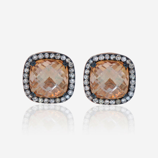 Suzanne Kalan 18K Rose Gold, Champagne Topaz and Diamond Stud Earrings DKE242 - RGCHT - THE SOLIST - Suzanne Kalan