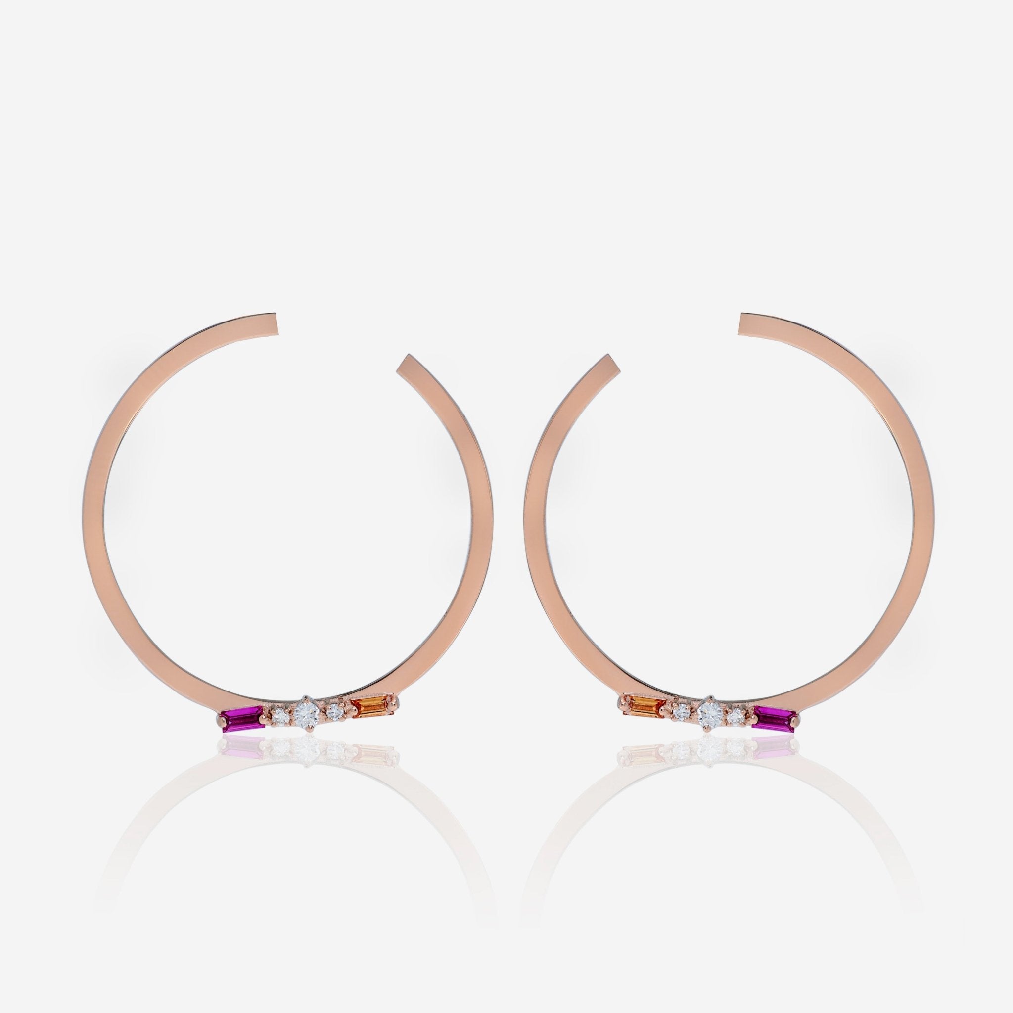 Suzanne Kalan 18K Rose Gold, Pink & Orange Sapphire and Diamond Hoop Earrings BAE407A - RG - THE SOLIST - Suzanne Kalan