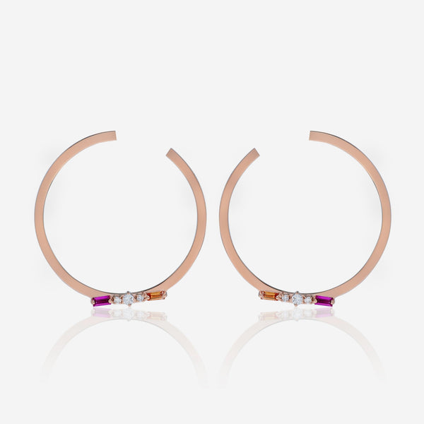 Suzanne Kalan 18K Rose Gold, Pink & Orange Sapphire and Diamond Hoop Earrings BAE407A - RG - THE SOLIST - Suzanne Kalan