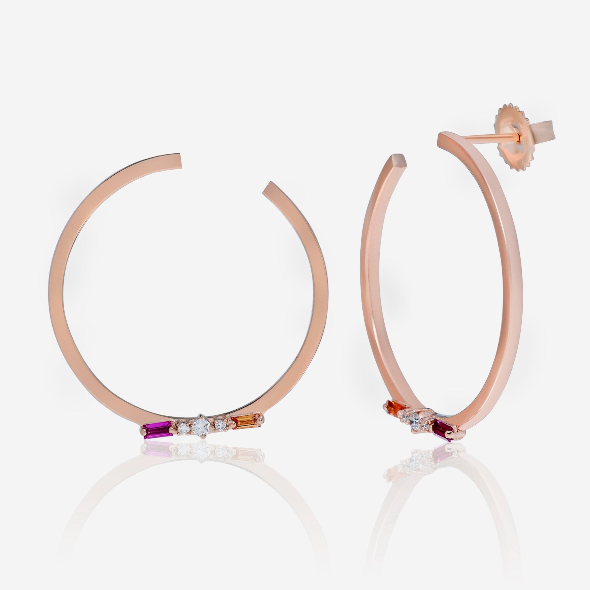 Suzanne Kalan 18K Rose Gold, Pink & Orange Sapphire and Diamond Hoop Earrings BAE407A - RG - THE SOLIST - Suzanne Kalan