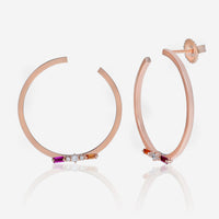 Suzanne Kalan 18K Rose Gold, Pink & Orange Sapphire and Diamond Hoop Earrings BAE407A - RG - THE SOLIST - Suzanne Kalan