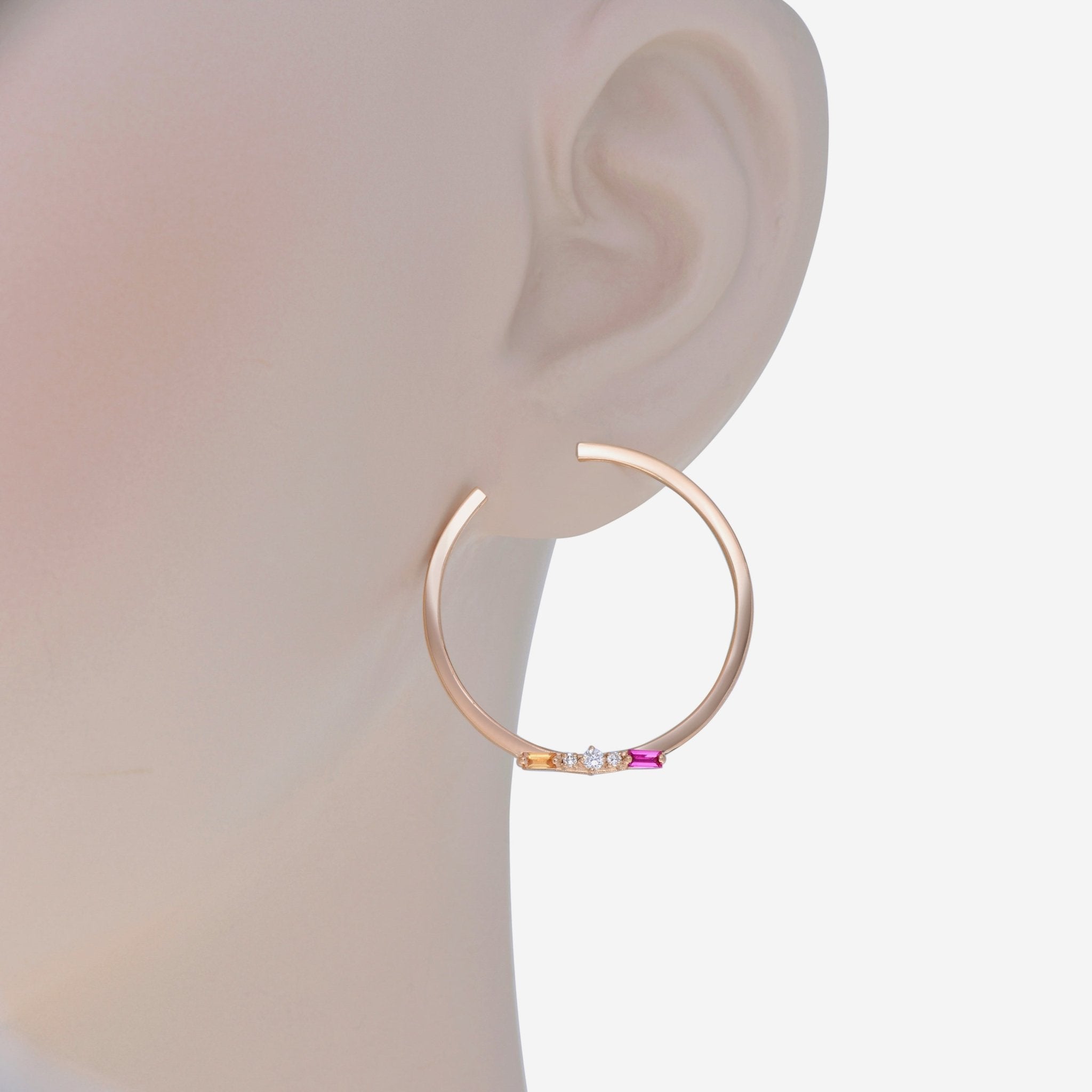 Suzanne Kalan 18K Rose Gold, Pink & Orange Sapphire and Diamond Hoop Earrings BAE407A - RG - THE SOLIST - Suzanne Kalan