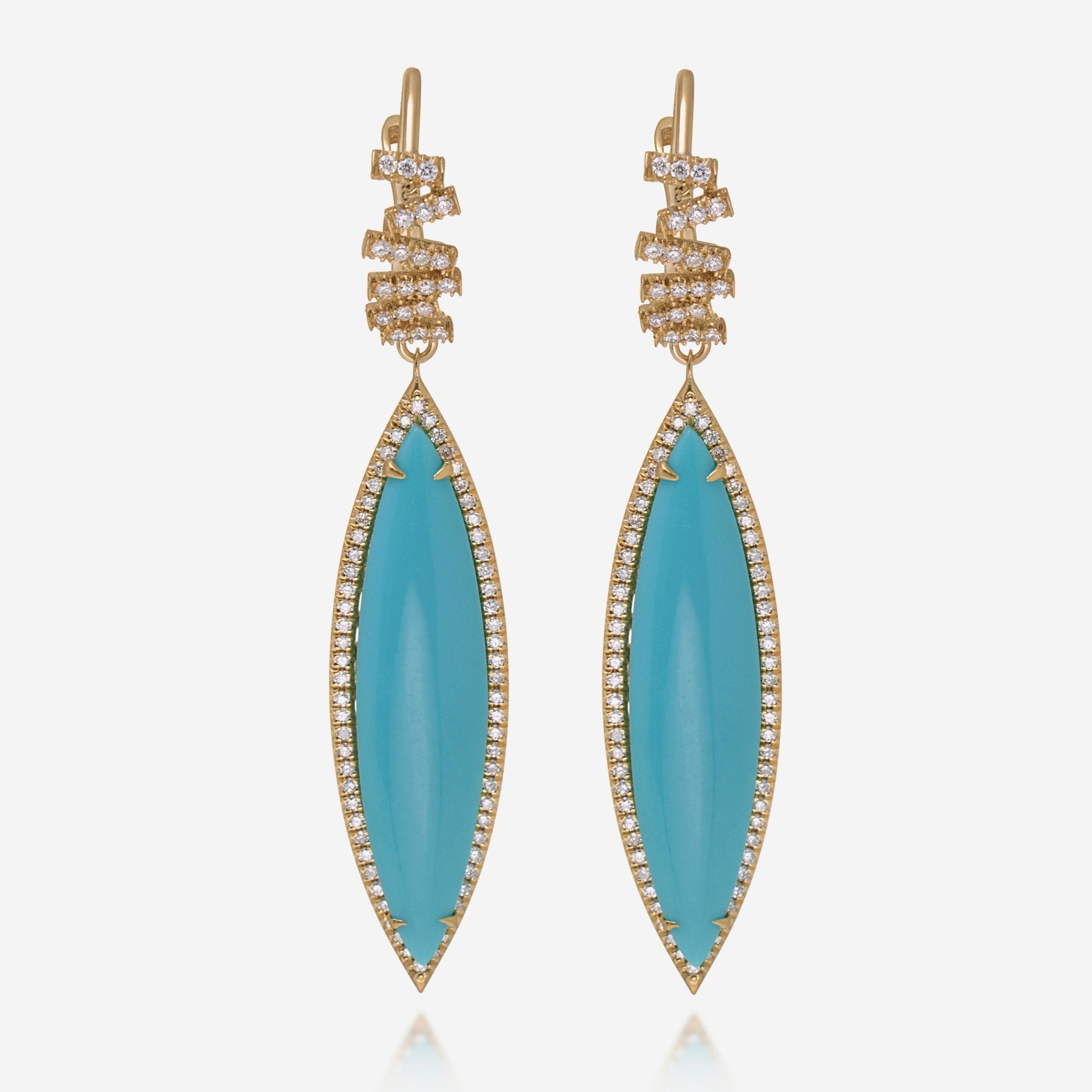 Suzanne Kalan 18K Yellow Gold, Diamond and Turquoise Drop Earrings AE157 - YGTRQ - THE SOLIST - Suzanne Kalan